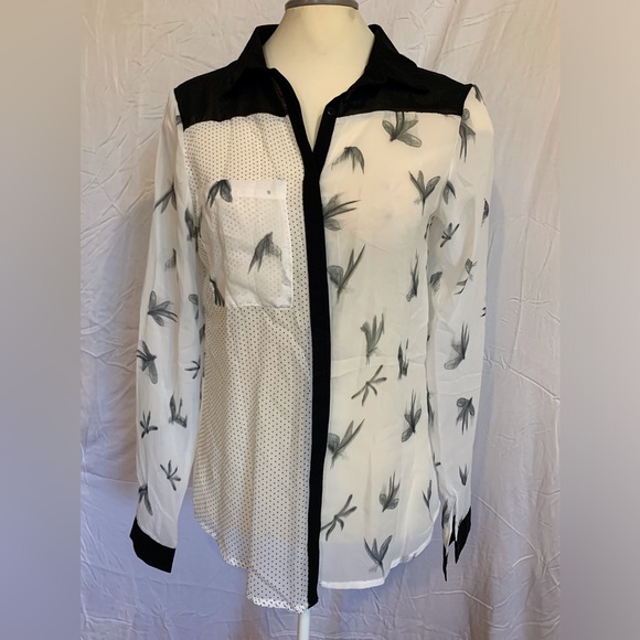 Warehouse Tops - Sheer button down dragonfly blouse